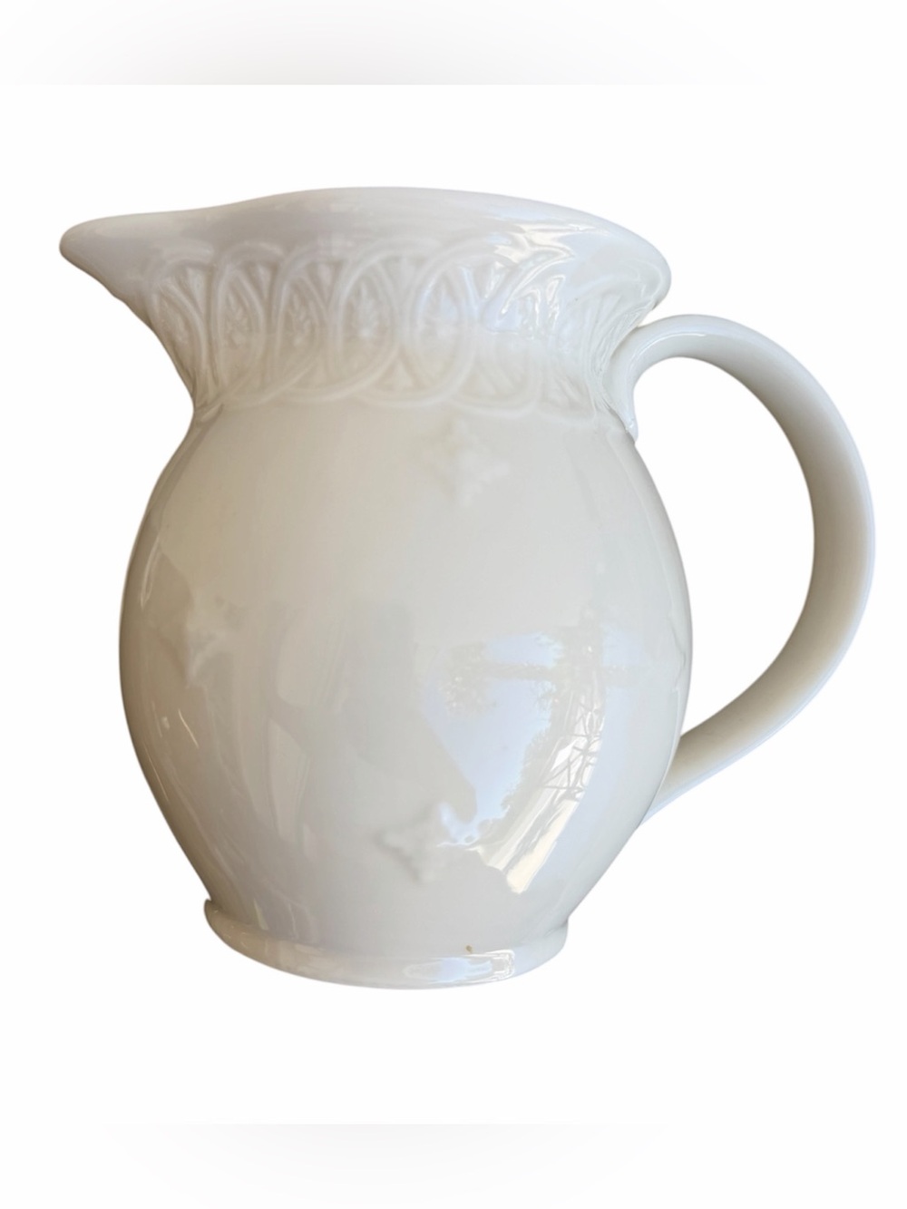 Two's Company Vintage White Ceramic Pitcher Creamer Embossed NEW